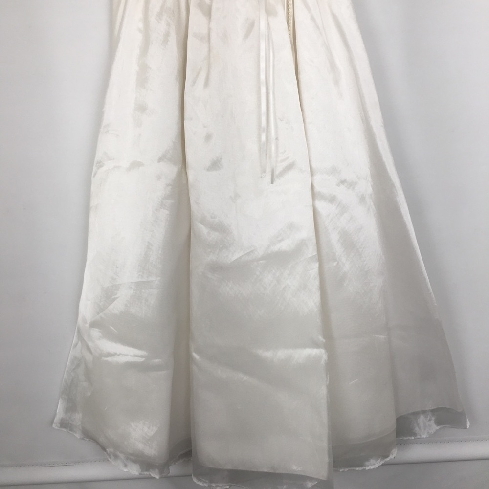 First Communion Dress White Sheer Satin Overlay Tank Pearl Flower Appliqué Sz 10 - Picture 4 of 16